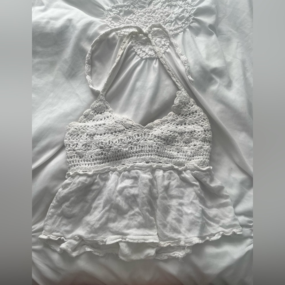 White crotchet halter top